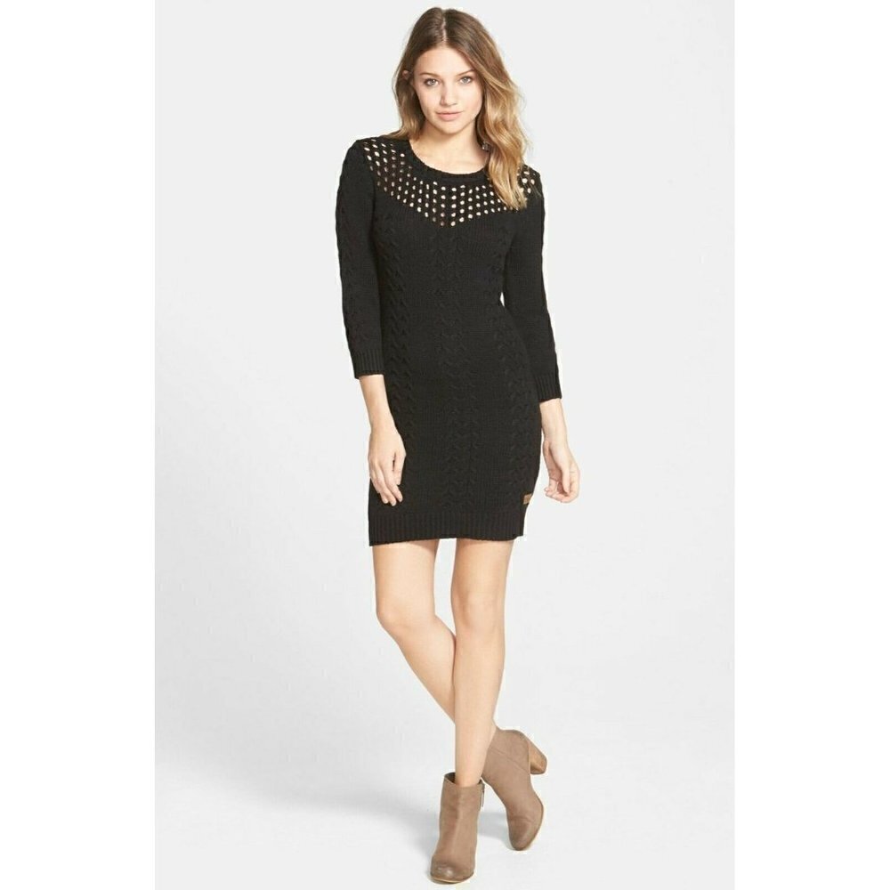 Element Women's Black Cable knit My Love Sweater Dress Size M L - Picture 2 of 12